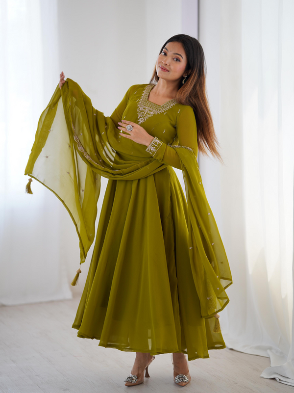 Georgette Embroidered Suit Set with Beads & Jari Work