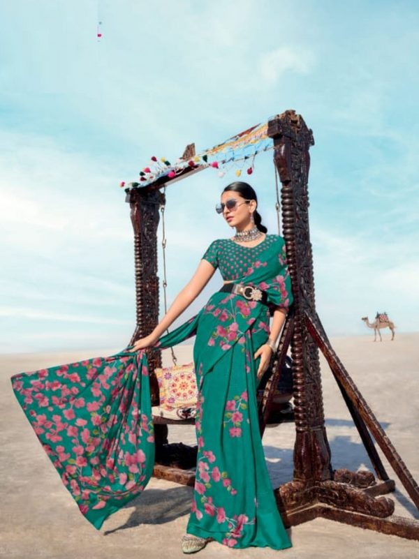 Elegant Georgette Printed Saree with Matching Blouse