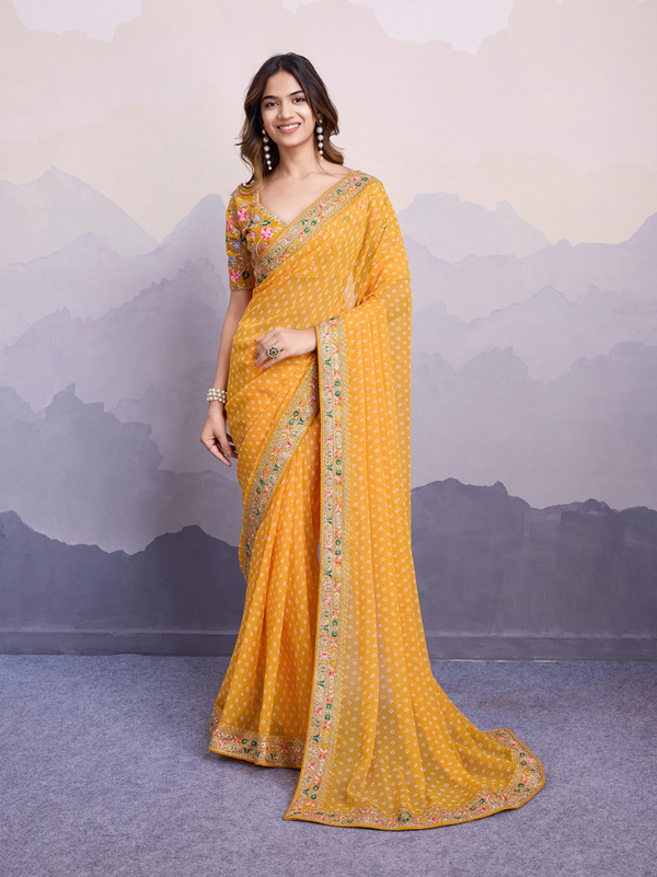 Elegant Georgette Saree with Silk Blouse & Intricate Embroidery