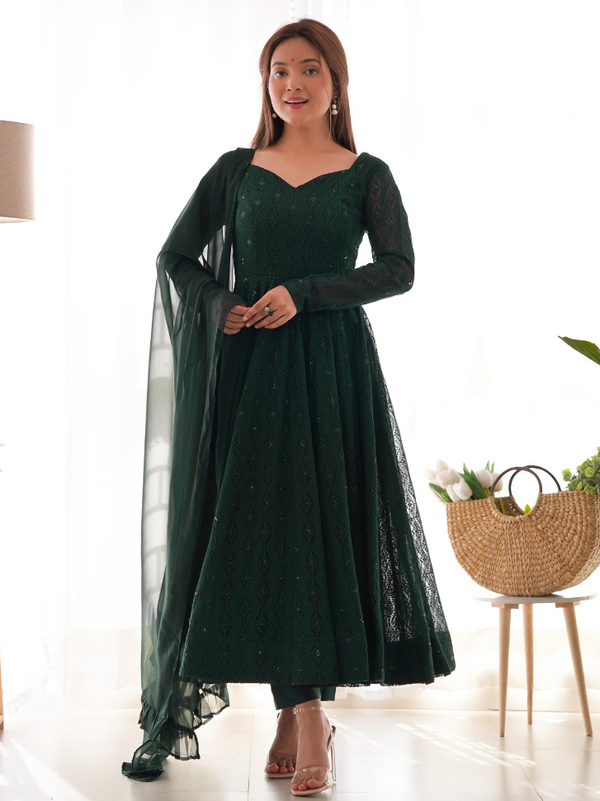 Anarkali Style Georgette Kurta Set with Sequence Work