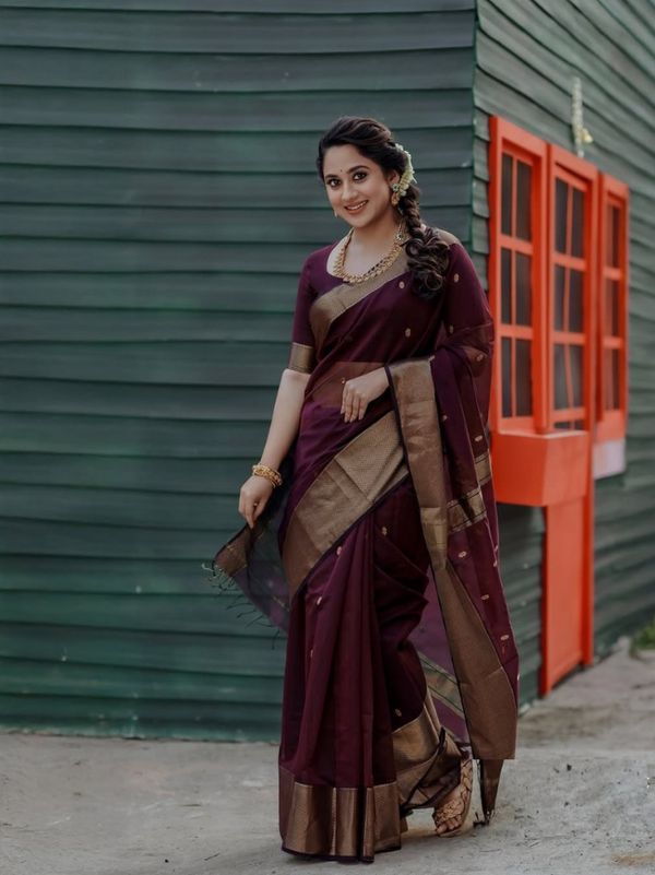 Elegant Silk Saree Set with Zari Work