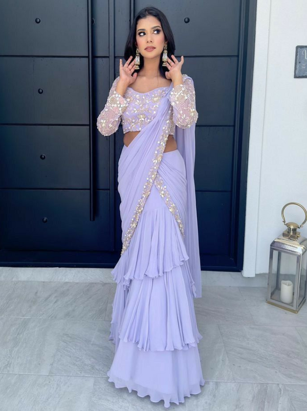 Ready-to-Wear Georgette Saree with Embroidered Blouse