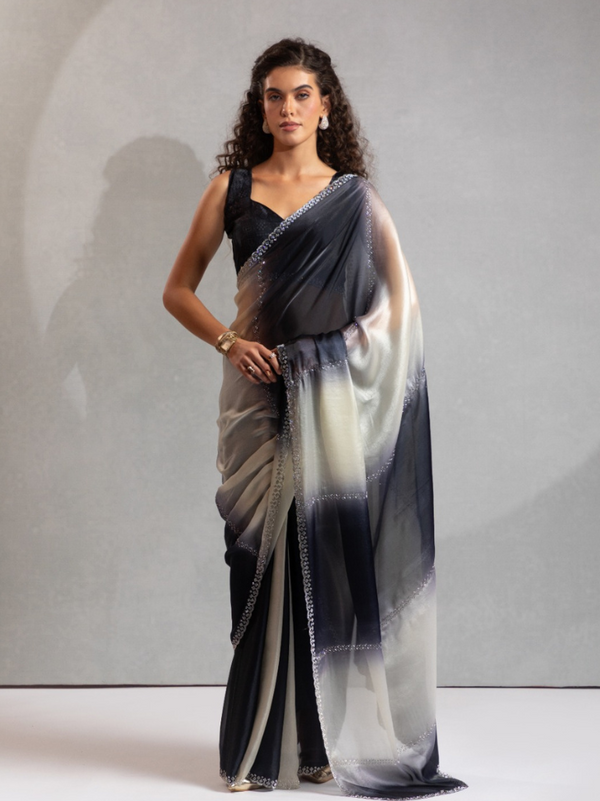 Designer Satin Silk Saree with Matching Blouse and Hand Work