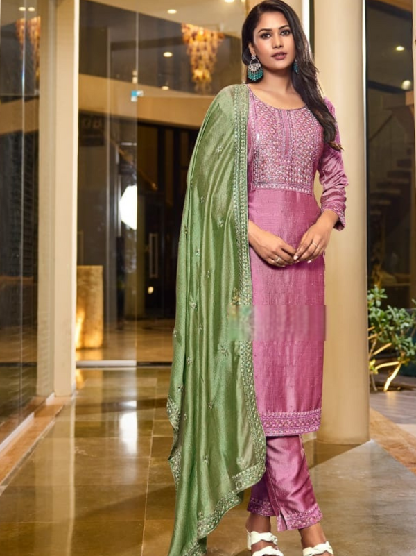 Chanderi Silk Suit with Thread & Sequin Work