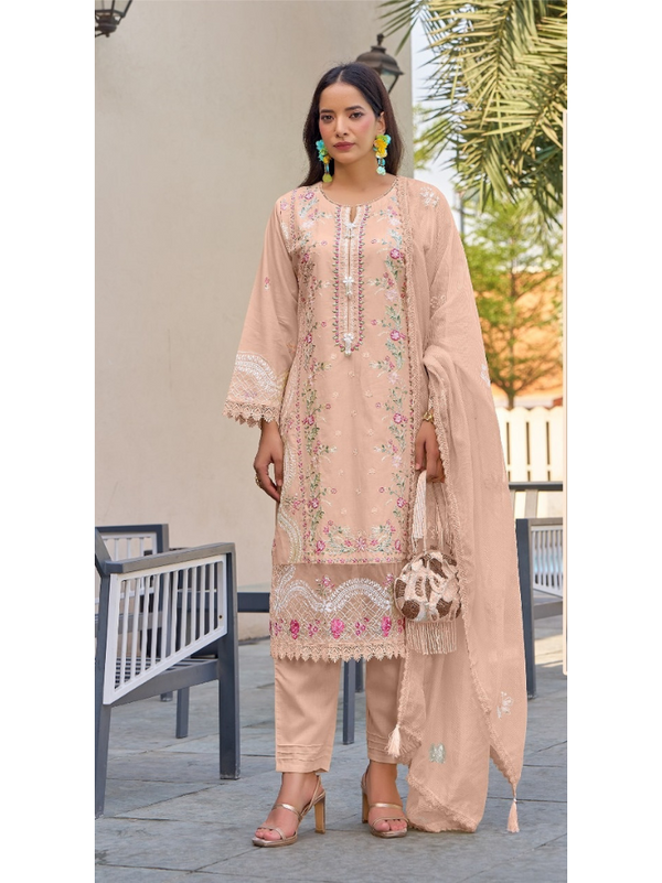 Embroidered Cambric Suit with Kota Checks Dupatta