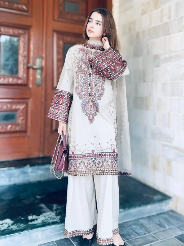Stepnshop Roman Silk Cotton With Embroidered Pakistani Suit