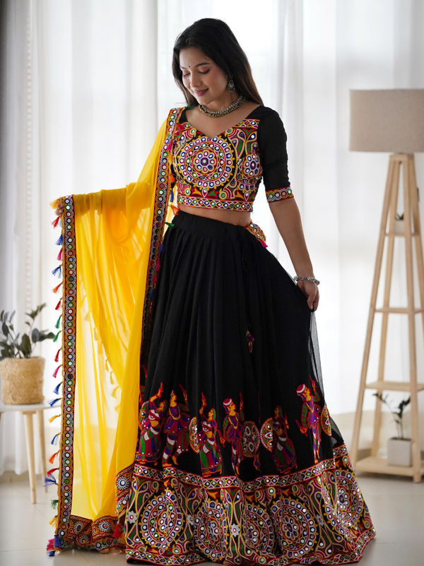 Designer Georgette Lehenga for Navratri – Mirror & Thread Work