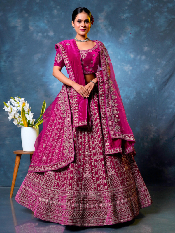 Stepnshop Velvet Bridal Lehenga Set with Embroidery Work