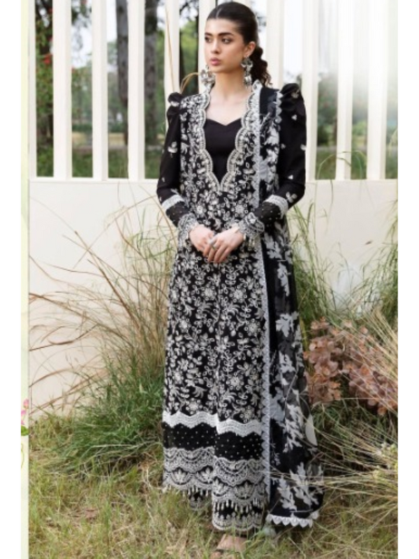 Embroidered Cotton Suit with Pearl Moti & Printed Dupatta