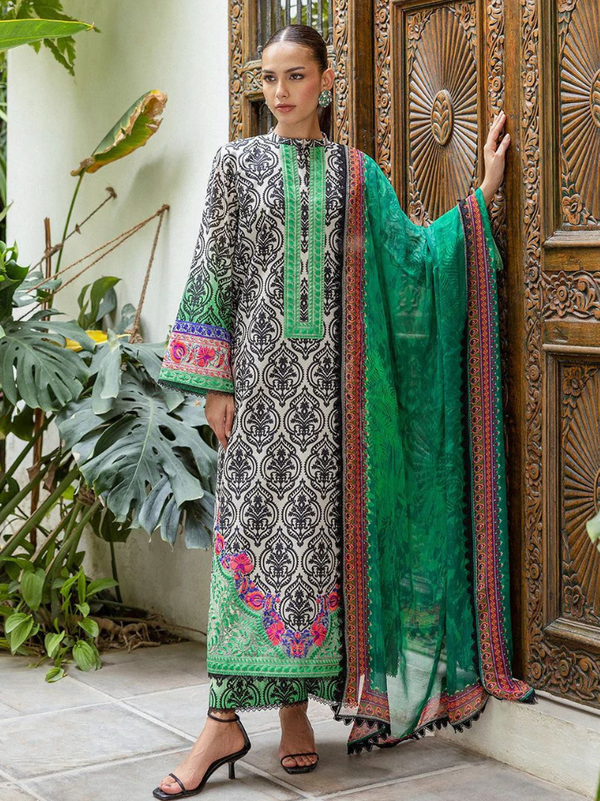 Stepnshop Pakistani Style Crepe Suit Set with Elegant Print Work