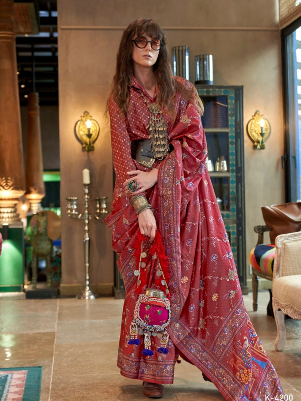 Stepnshop Designer Silk Saree and Blouse with Printed Detailing