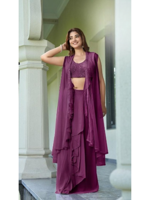 Designer Viscose Three-Piece Set with Stones and Sequins