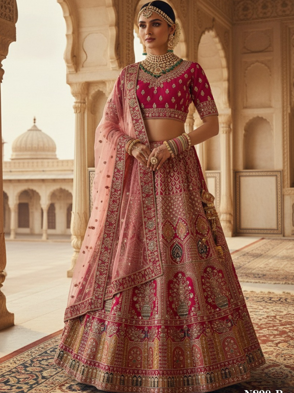 Stepnshop Velvet Bridal Lehenga with Embroidery & Bead Work