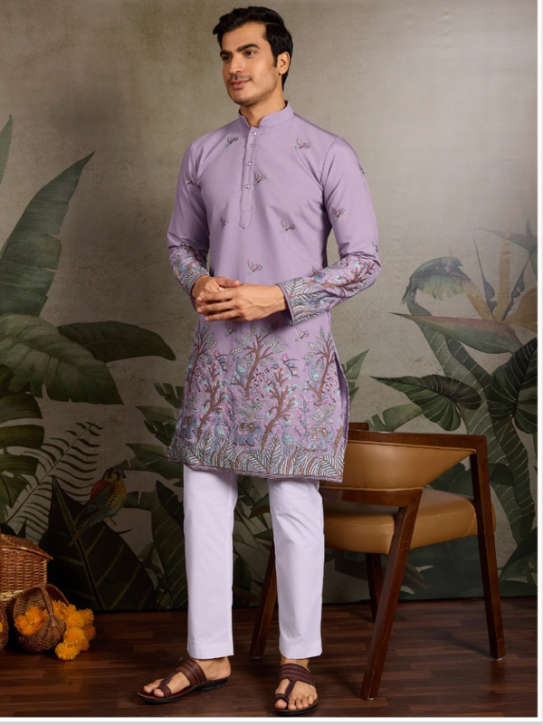 Stepnshop Men’s Viscose Silk Kurta with Fancy Pajama & Embroidery Work