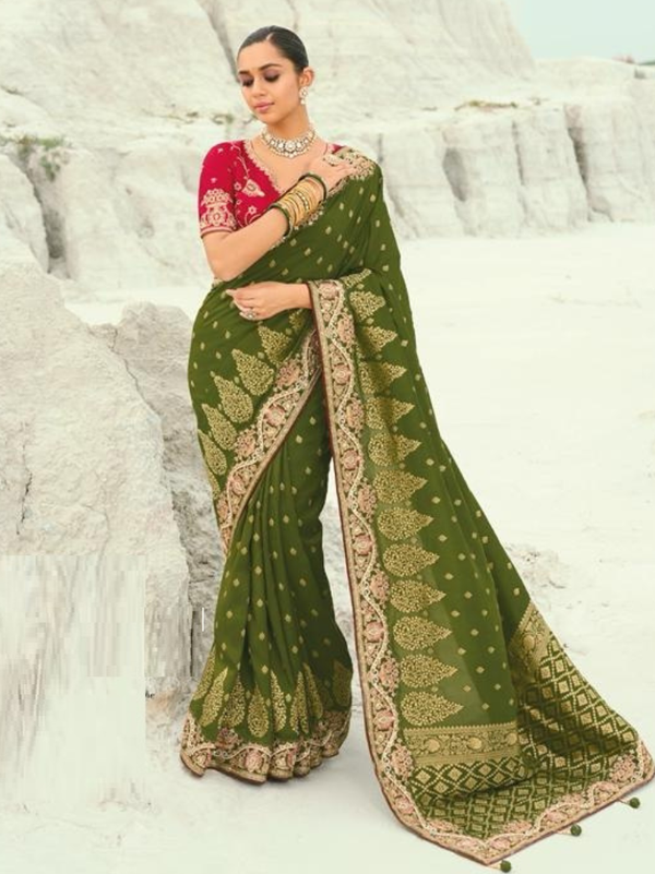 Stepnshop Viscose Saree with Thread, Moti & Cut Dana Work