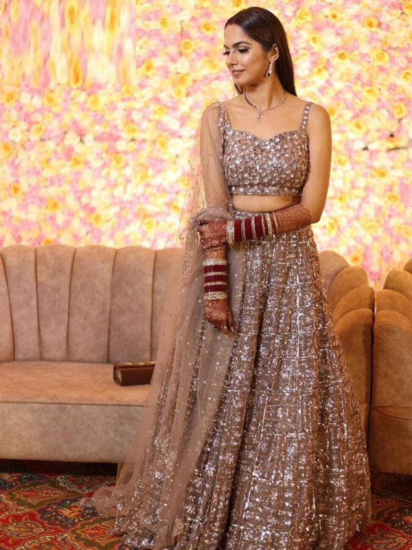 Stepnshop Net Lehenga with Embroidery & Sequin Work