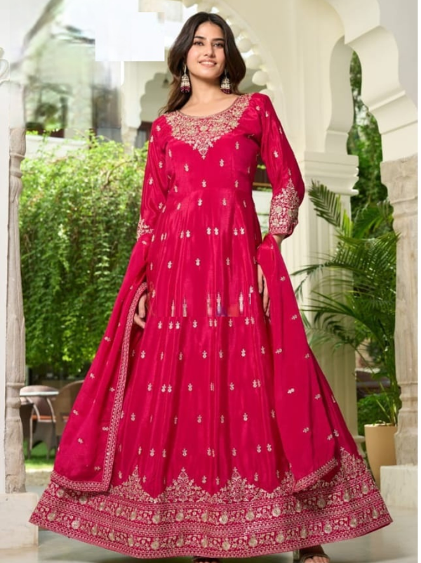 Stepnshop Silk Gown with Stone and Embroidery Work