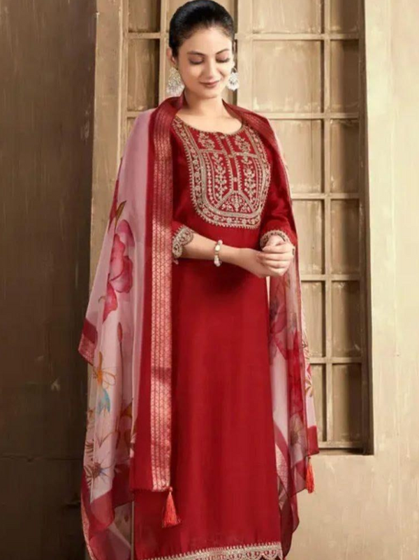 Rayon Suit Set with Embroidery & Digital Print Dupatta