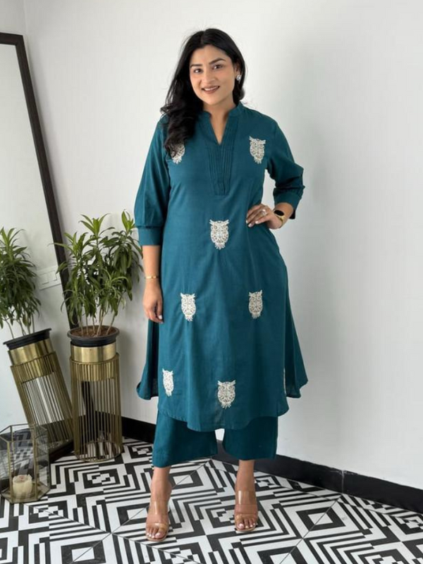 Cotton Co-ord Set with Thread Work and One Side Pocket