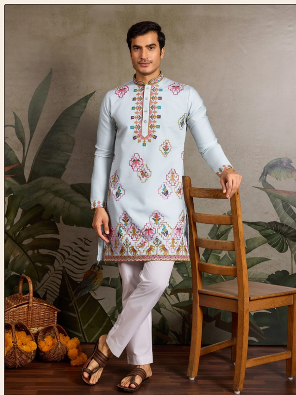 Stepnshop Elegant Men’s Kurta Set with Thread & Sequence Detailing