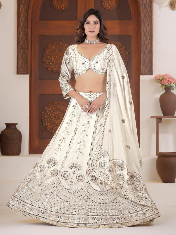 Stepnshop Chinon Silk Lehenga with Sequins & Zari Embroidery