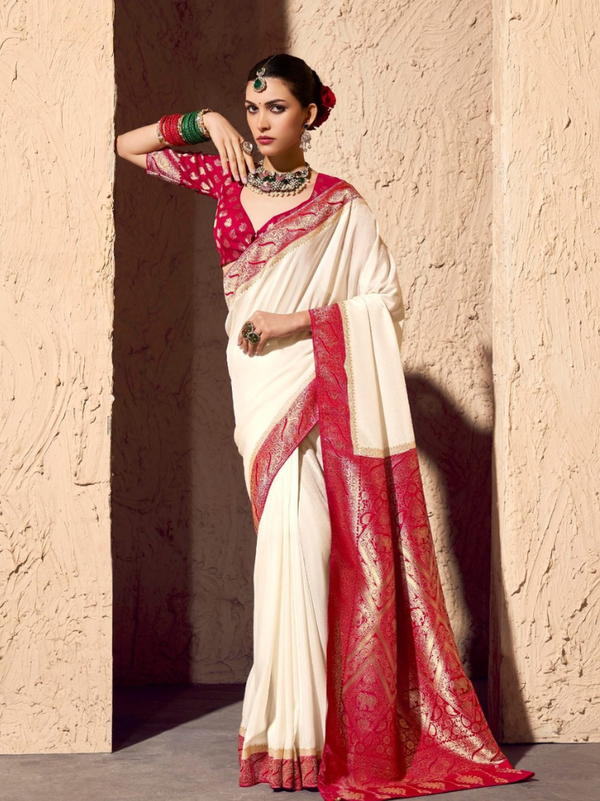 Stepnshop Georgette Saree with Zari Weaving Work