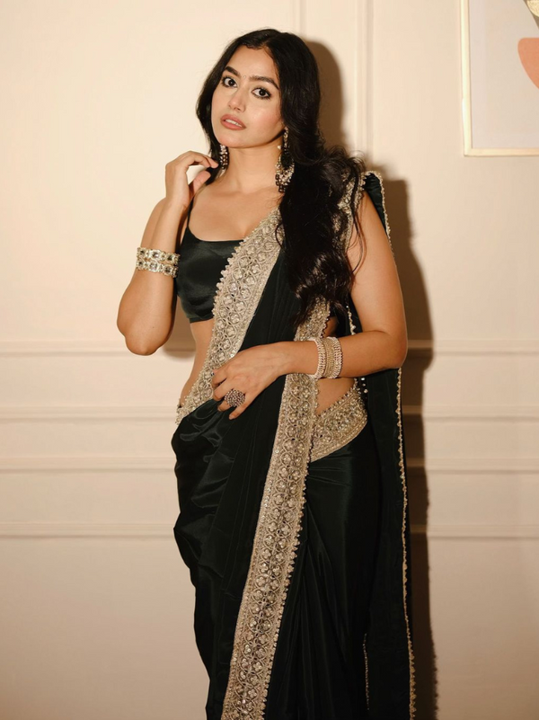 Elegant Silk Saree with Heavy Embroidery & Lace Detailing