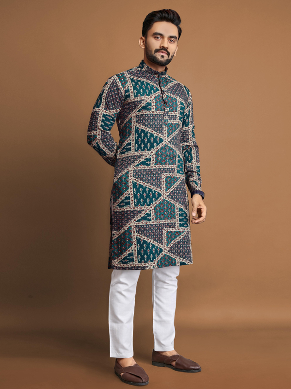 Stepnshop Men’s Cotton Kurta with Fancy Pajama & Print Work