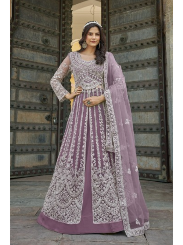 Pure Butterfly Net Anarkali Suit with Heavy Embroidery & Stone Work