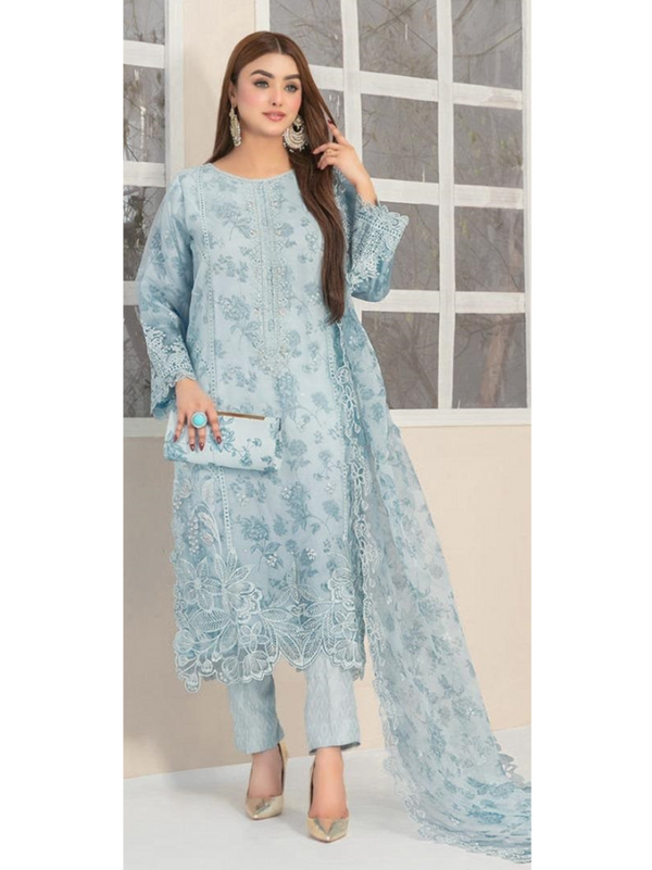 Elegant Organza Digital Print Suit Set