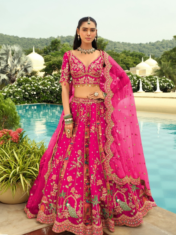 Stepnshop Silk Embroidered Lehenga Set with Cutwork Dupatta