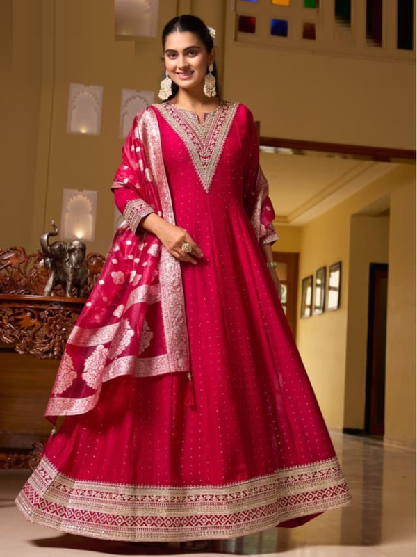 Stepnshop Silk Gown with Sequin and Embroidery Work