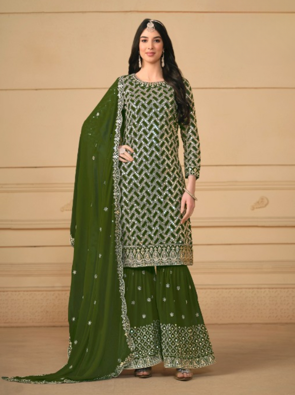 Embroidered Georgette Palazzo Suit with Sequin Work