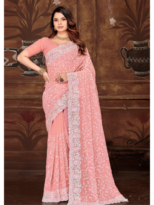 Georgette Saree with Resham & Sequins Embroidery