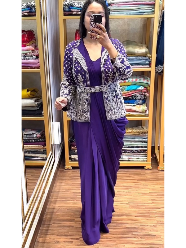 Chinnon Saree Set with Embroidered Blouse & Jacket
