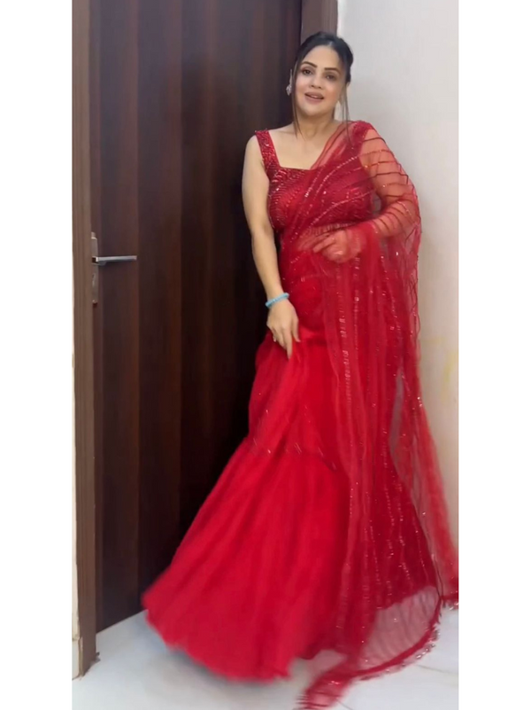 Ready-to-Wear Georgette Saree with Embroidered Net Blouse