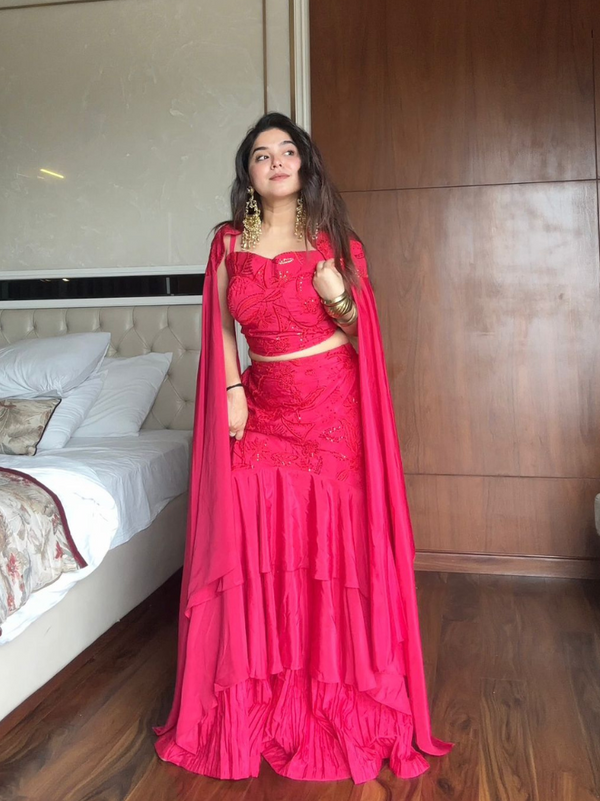 Stepnshop Crepe Lehenga with Embroidery Work