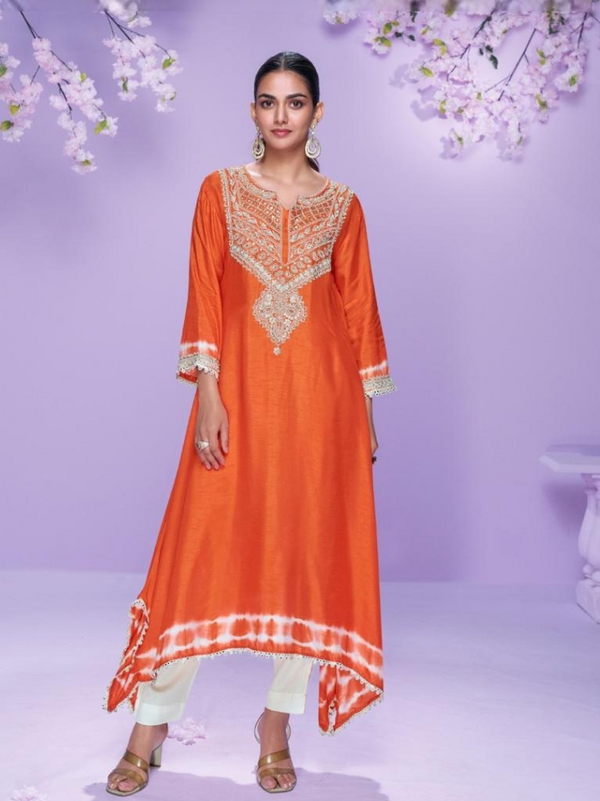 Stepnshop Silk Kurti Set with Embroidery Work