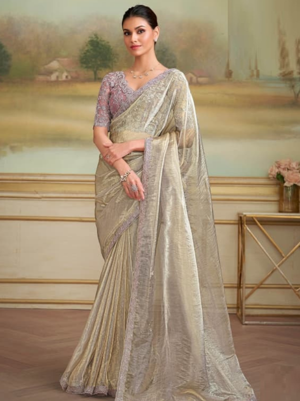 Stepnshop Traditional Georgette Saree with Tussar Silk Blouse