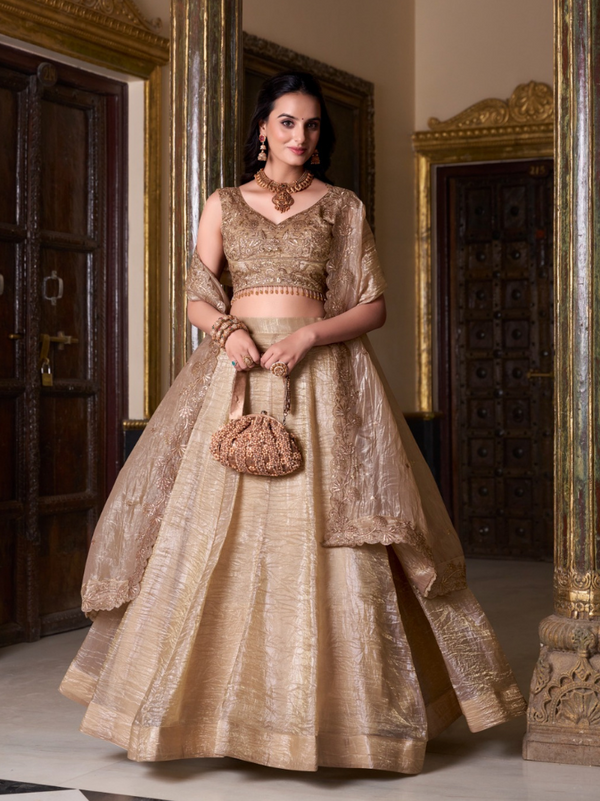 Stepnshop Gold Crush Lehenga with Sequins & Embroidery Work
