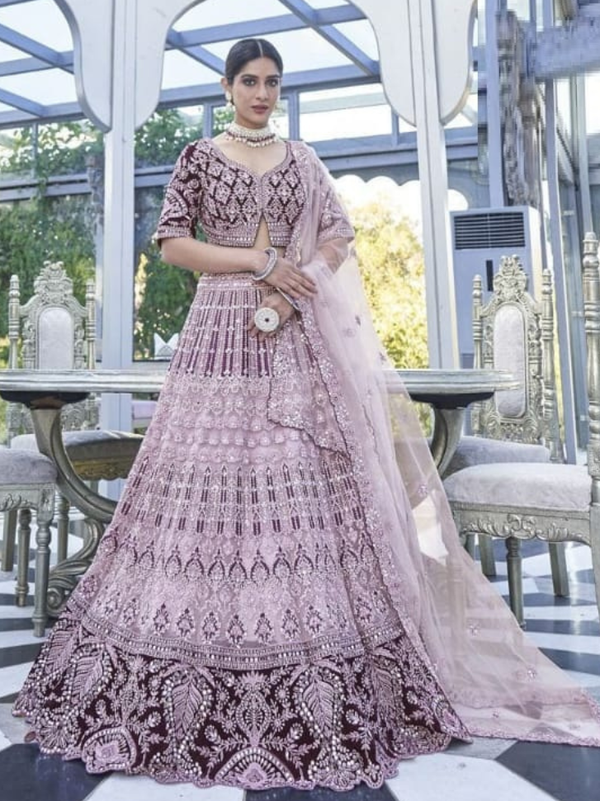 Stepnshop Velvet Embroidered Lehenga Set with Mirror Work