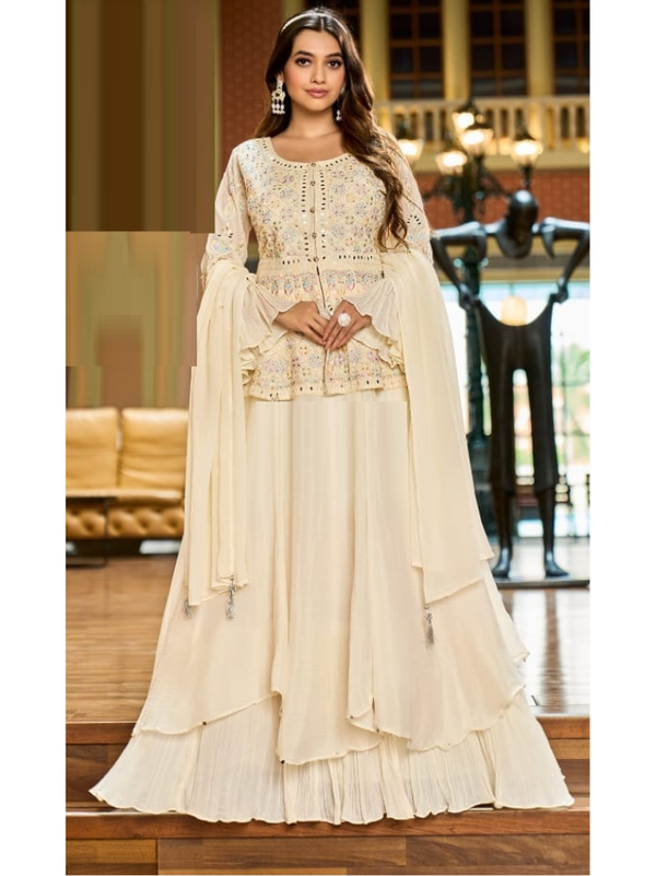 Stepnshop Silk Indo-Western Lehenga Set with Mirror Work