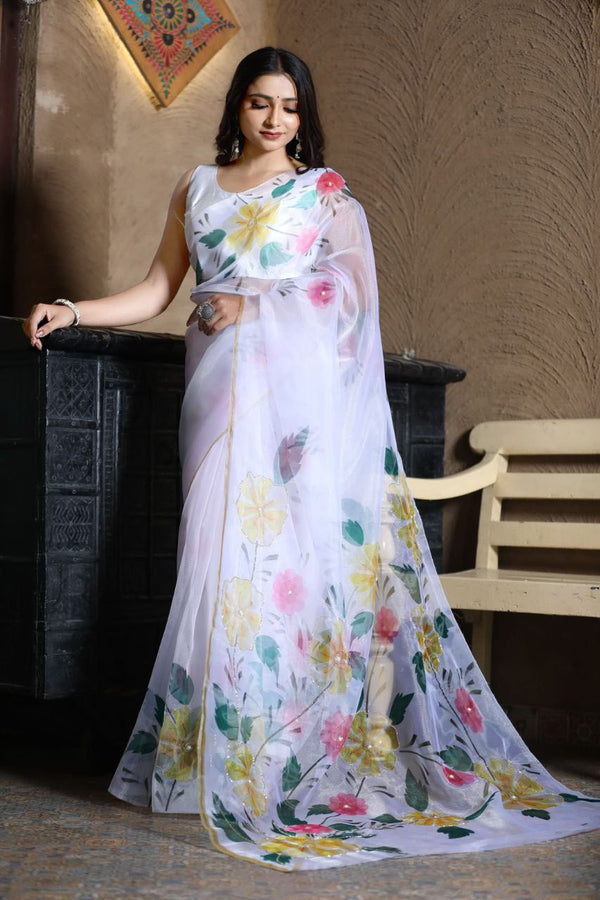 Stepnshop Pure Georgette Digital Printed Party Wear Saree