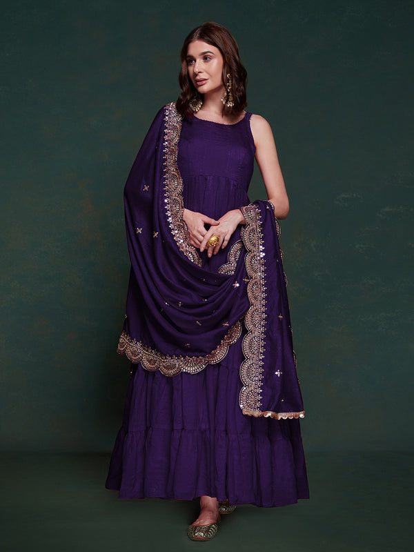 Plain Minimal Purple Anarkali Dress