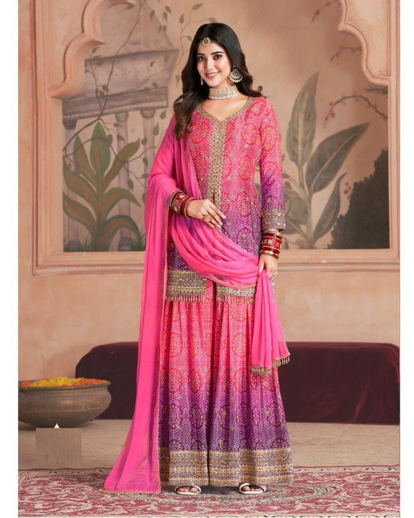 Chinon Bandhani Palazzo Suit with Mirror works