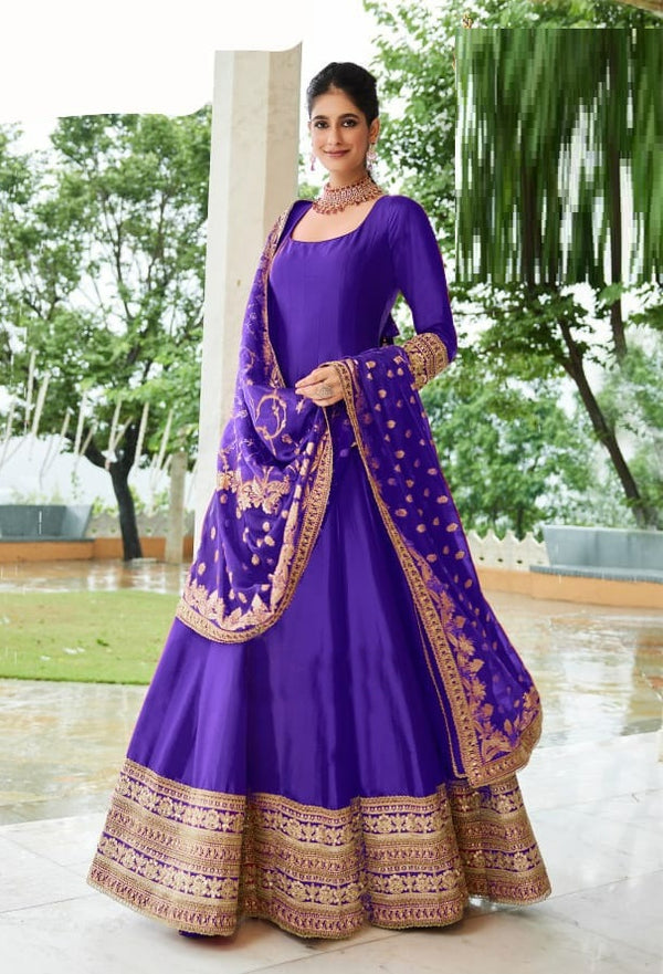 Designer Party Wear Silk Anarkali Style Suit With Dupatta