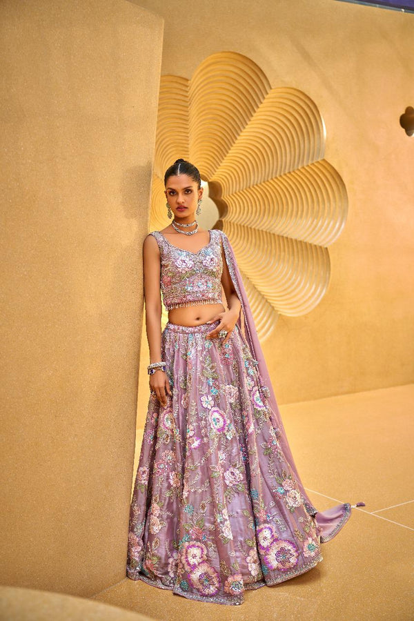 Organza Cut-dana & Handwork Semi-Stitched Lehenga choli & Dupatta