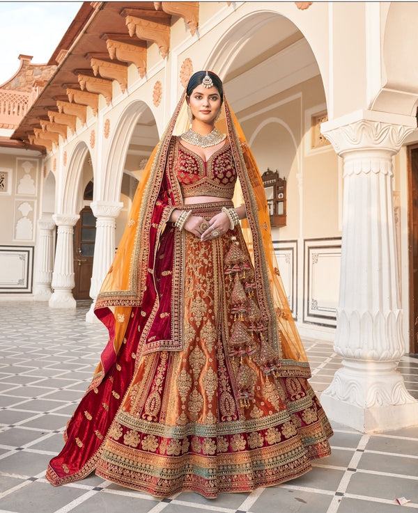 Designer Indian wedding & Semi Stitiched Velvet Bridal Lehenga Choli