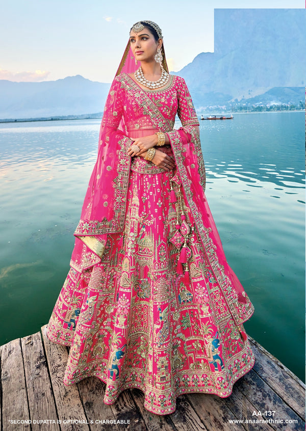 Pink Dabka Embroidered Silk Engagement Lehenga