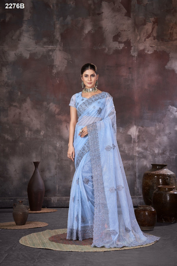 Embroidered Designer Organza Net Fancy Women Saree